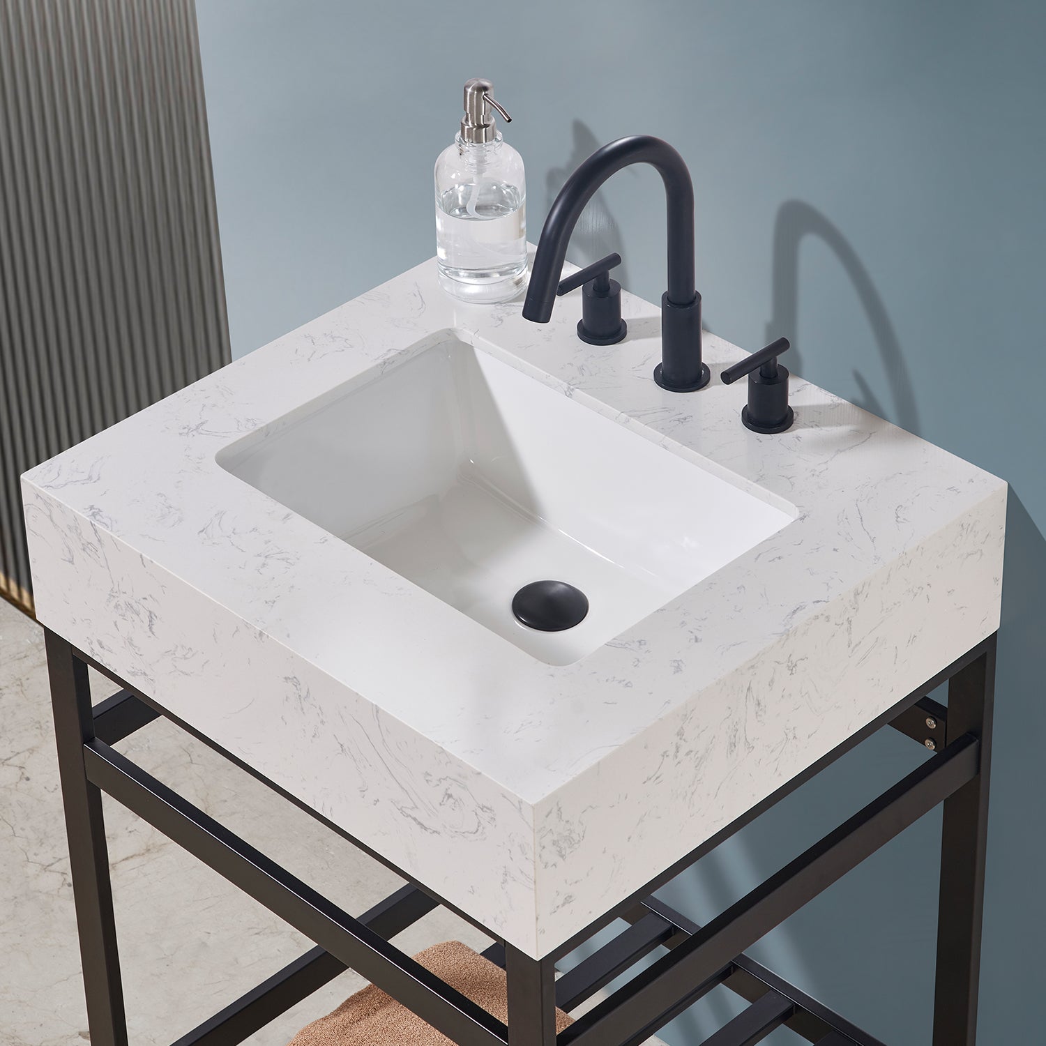 Merano 24" Single Stainless Steel Vanity Console with Aosta White Stone Countertop