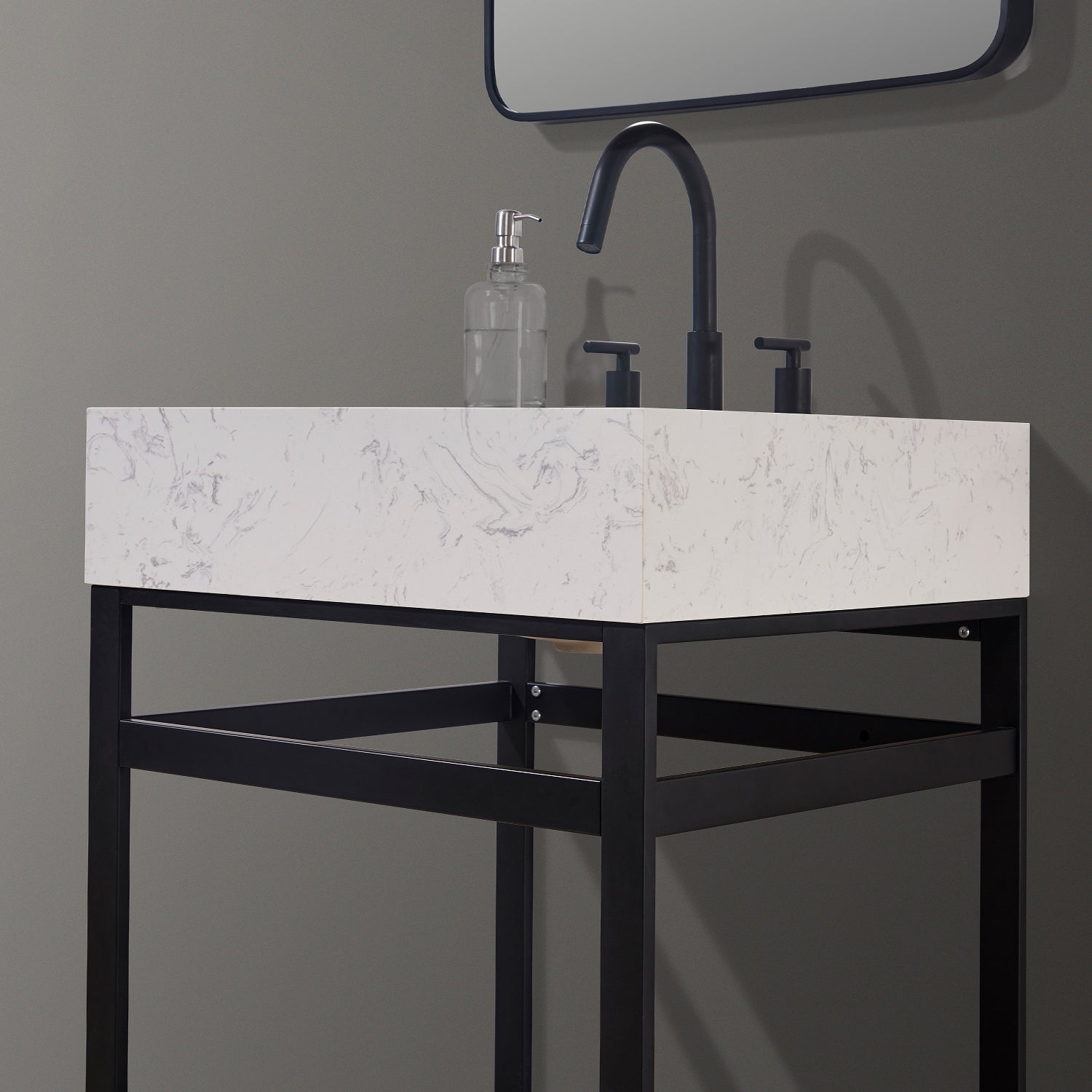 Merano 24" Single Stainless Steel Vanity Console with Aosta White Stone Countertop