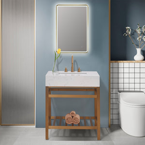 Merano 30" Single Stainless Steel Vanity Console with Aosta White Stone Countertop
