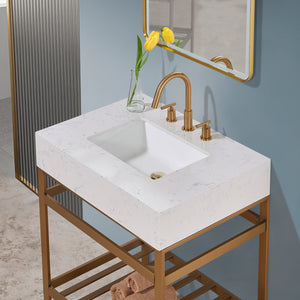 Merano 30" Single Stainless Steel Vanity Console with Aosta White Stone Countertop