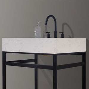 Merano 30" Single Stainless Steel Vanity Console with Aosta White Stone Countertop