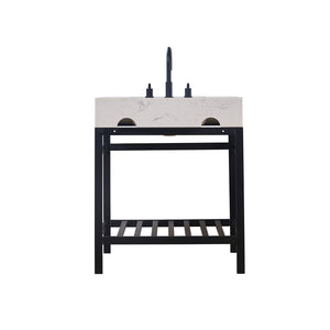Merano 30" Single Stainless Steel Vanity Console with Aosta White Stone Countertop