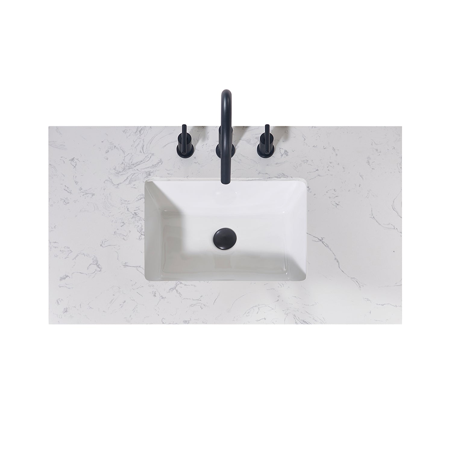 Merano Stone effects Single Sink Vanity Top in Aosta White Apron with White Sink