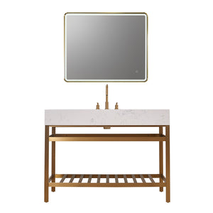 Merano 48" Single Stainless Steel Vanity Console with Aosta White Stone Countertop
