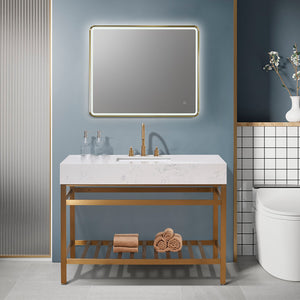 Merano 48" Single Stainless Steel Vanity Console with Aosta White Stone Countertop