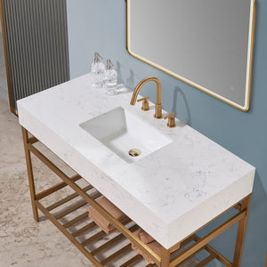 Merano 48" Single Stainless Steel Vanity Console with Aosta White Stone Countertop