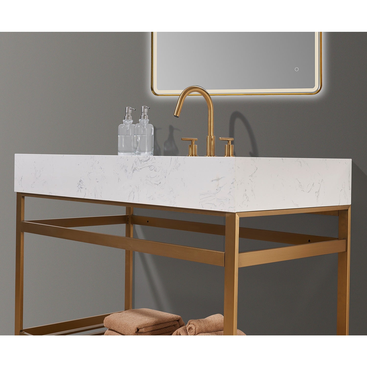 Merano 48" Single Stainless Steel Vanity Console with Aosta White Stone Countertop