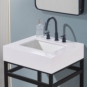 Edolo Stone effects Single Sink Vanity Top in Snow White Apron with White Sink