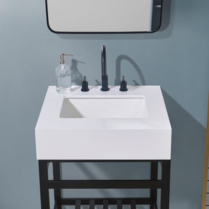 Edolo Stone effects Single Sink Vanity Top in Snow White Apron with White Sink