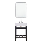 Load image into Gallery viewer, Edolo 24&quot; Single Stainless Steel Vanity Console in Matte Black with Snow White Stone Countertop
