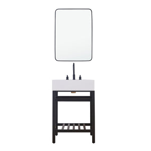 Edolo 24" Single Stainless Steel Vanity Console in Matte Black with Snow White Stone Countertop