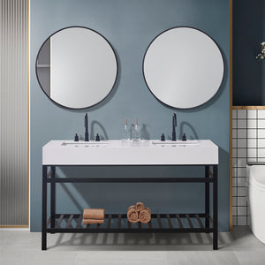 Edolo Stone effects Single Sink Vanity Top in Snow White Apron with White Sink