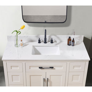 Trento Stone effects Vanity Top in Aosta White with White Sink