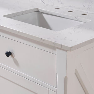 Trento Stone effects Vanity Top in Aosta White with White Sink