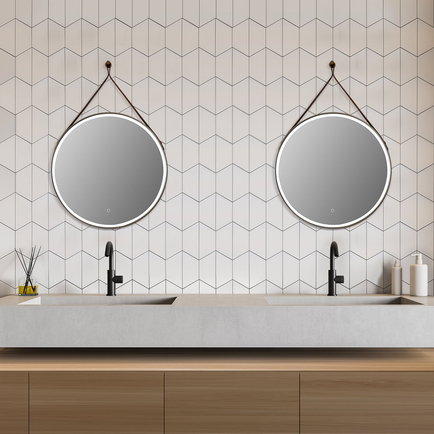 Roccia Round 28" Framed Modern Bathroom Vanity LED Lighted Wall Mirror