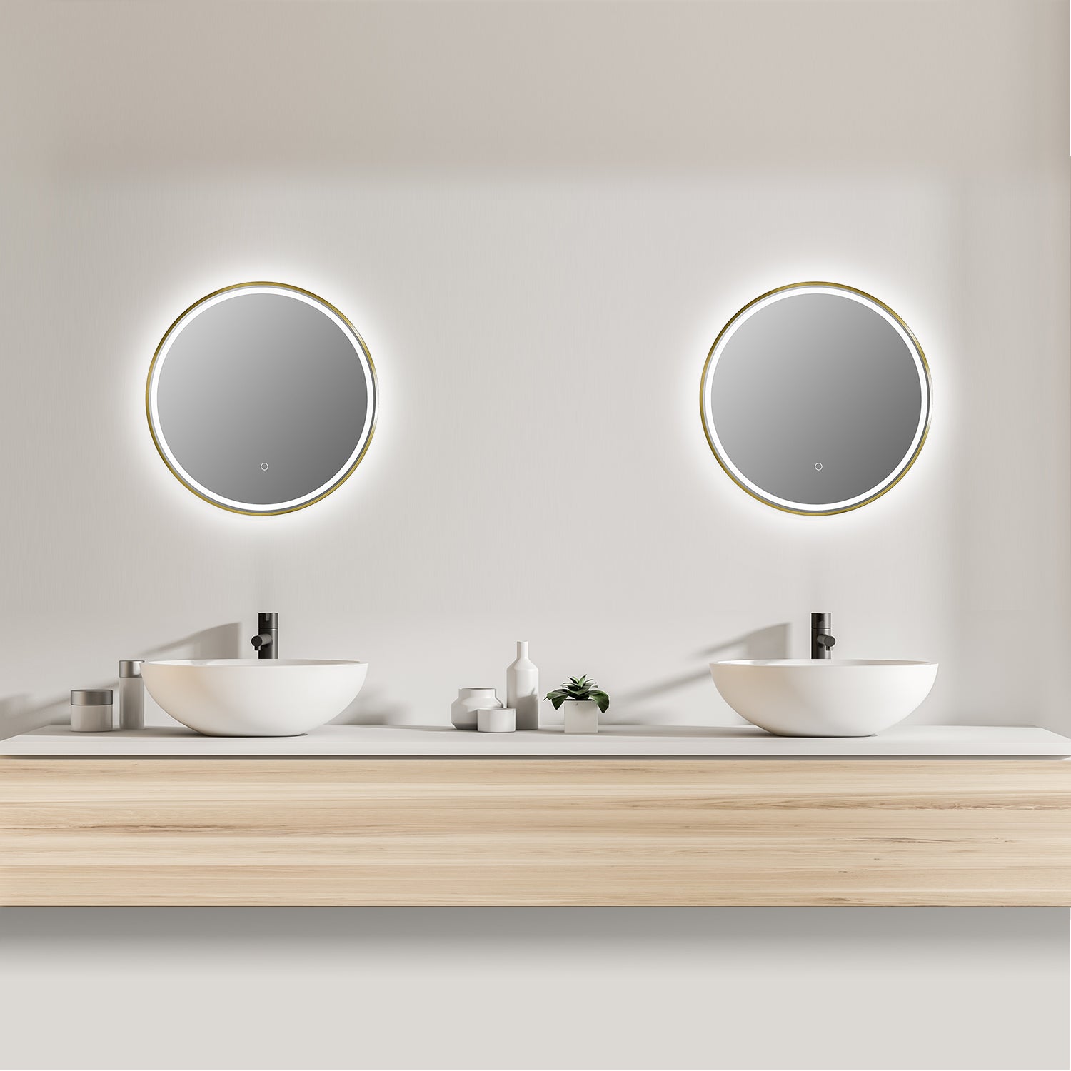 Palme Round 24" Framed Modern Bathroom Vanity LED Lighted Wall Mirror