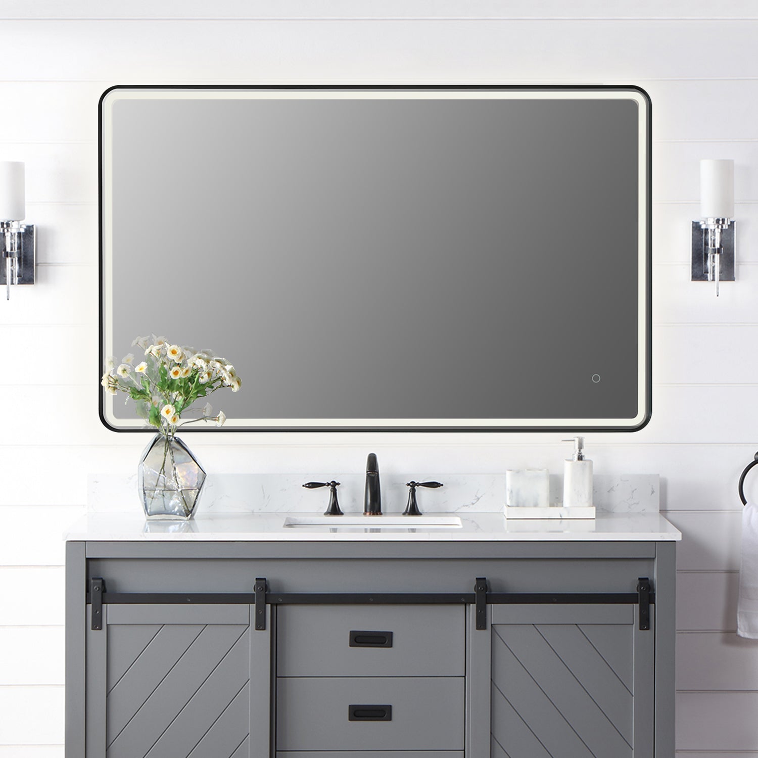 Viaggi Rectangle 48" Framed Modern Bathroom Vanity LED Lighted Wall Mirror