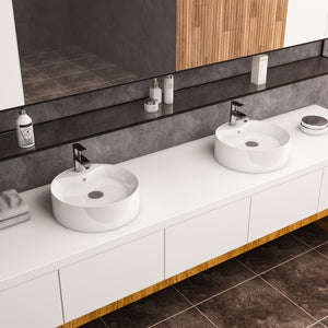 Timitra 18 in. Round White  Finish Ceramic Vessel Bathroom Vanity Sink