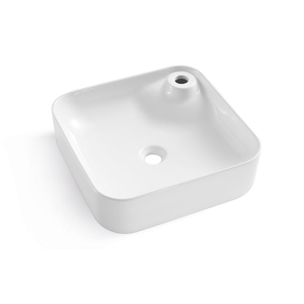 Leonis 17 in. Square White Finish Ceramic Vessel Bathroom Vanity Sink