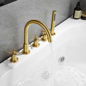 Sorlia Cross Handles Deck-Mount Roman Tub Faucet with Handshower