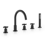Load image into Gallery viewer, Sorlia Cross Handles Deck-Mount Roman Tub Faucet with Handshower
