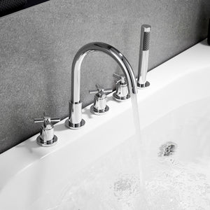 Sorlia Cross Handles Deck-Mount Roman Tub Faucet with Handshower