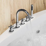 Load image into Gallery viewer, Sorlia Cross Handles Deck-Mount Roman Tub Faucet with Handshower
