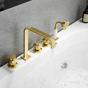 Vikran Triple Handle Deck-Mount Roman Tub Faucet Trim with Handshower
