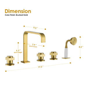 Vikran Triple Handle Deck-Mount Roman Tub Faucet Trim with Handshower