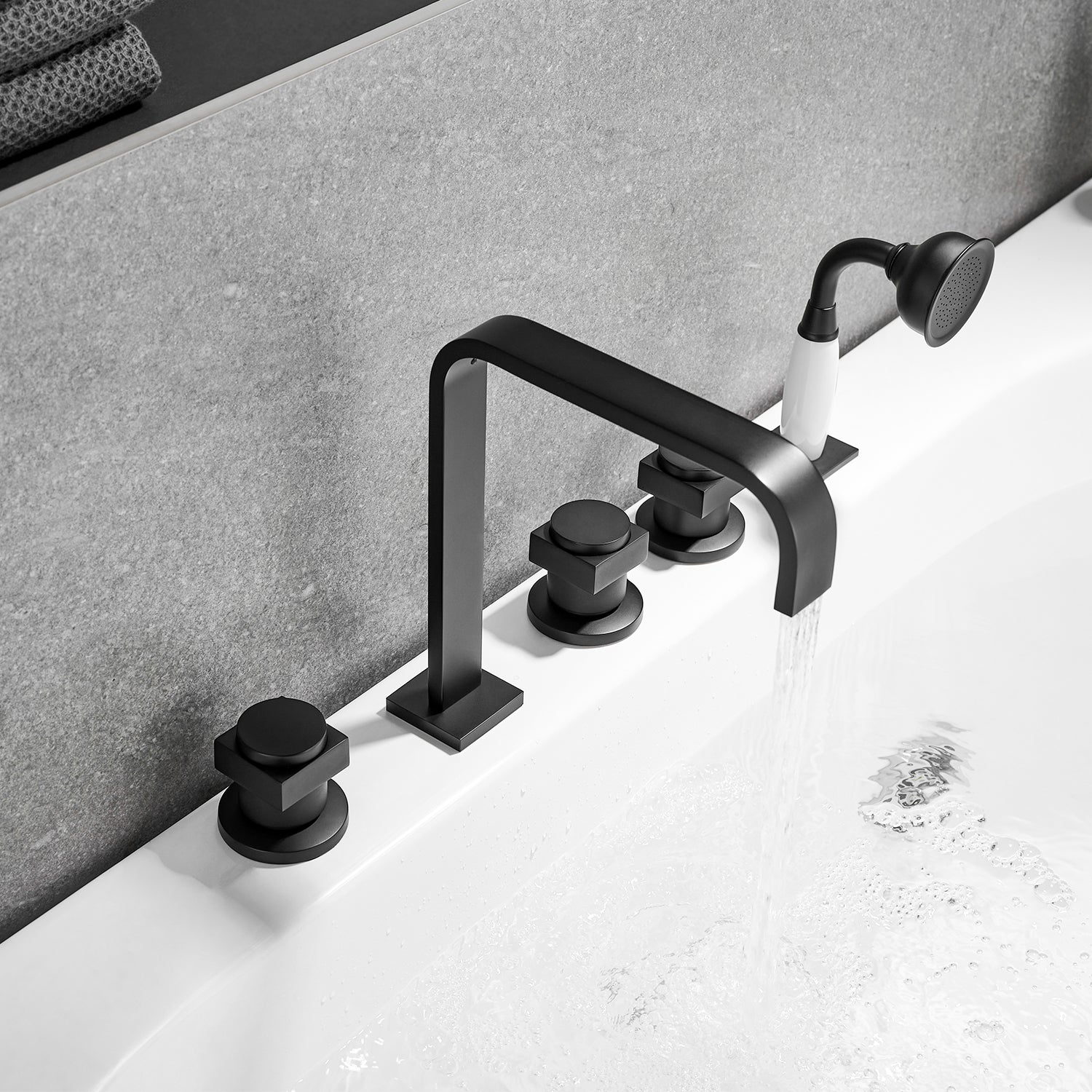 Vikran Triple Handle Deck-Mount Roman Tub Faucet Trim with Handshower