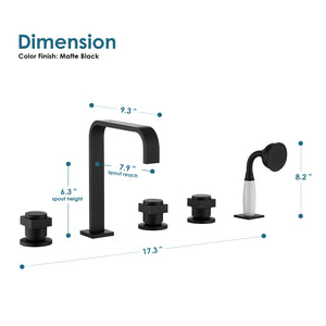 Vikran Triple Handle Deck-Mount Roman Tub Faucet Trim with Handshower