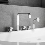 Load image into Gallery viewer, Vikran Triple Handle Deck-Mount Roman Tub Faucet Trim with Handshower
