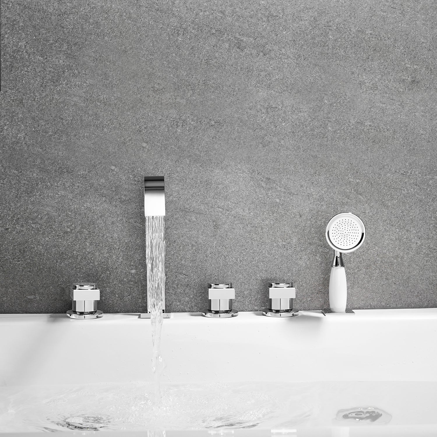 Vikran Triple Handle Deck-Mount Roman Tub Faucet Trim with Handshower