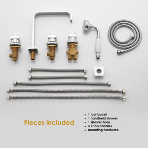 Vikran Triple Handle Deck-Mount Roman Tub Faucet Trim with Handshower