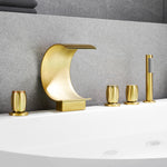 Load image into Gallery viewer, Recea Triple Handle Deck-Mount Roman Tub Faucet with Diverter and Handshower
