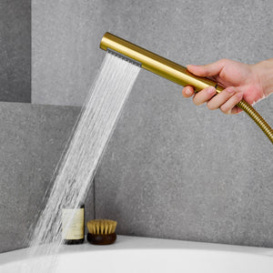 Recea Triple Handle Deck-Mount Roman Tub Faucet with Diverter and Handshower