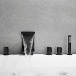 Load image into Gallery viewer, Recea Triple Handle Deck-Mount Roman Tub Faucet with Diverter and Handshower
