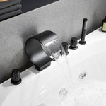 Load image into Gallery viewer, Recea Triple Handle Deck-Mount Roman Tub Faucet with Diverter and Handshower
