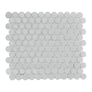 Huelva Glass Penny Mosaic Floor and Wall Tile in Light Gray