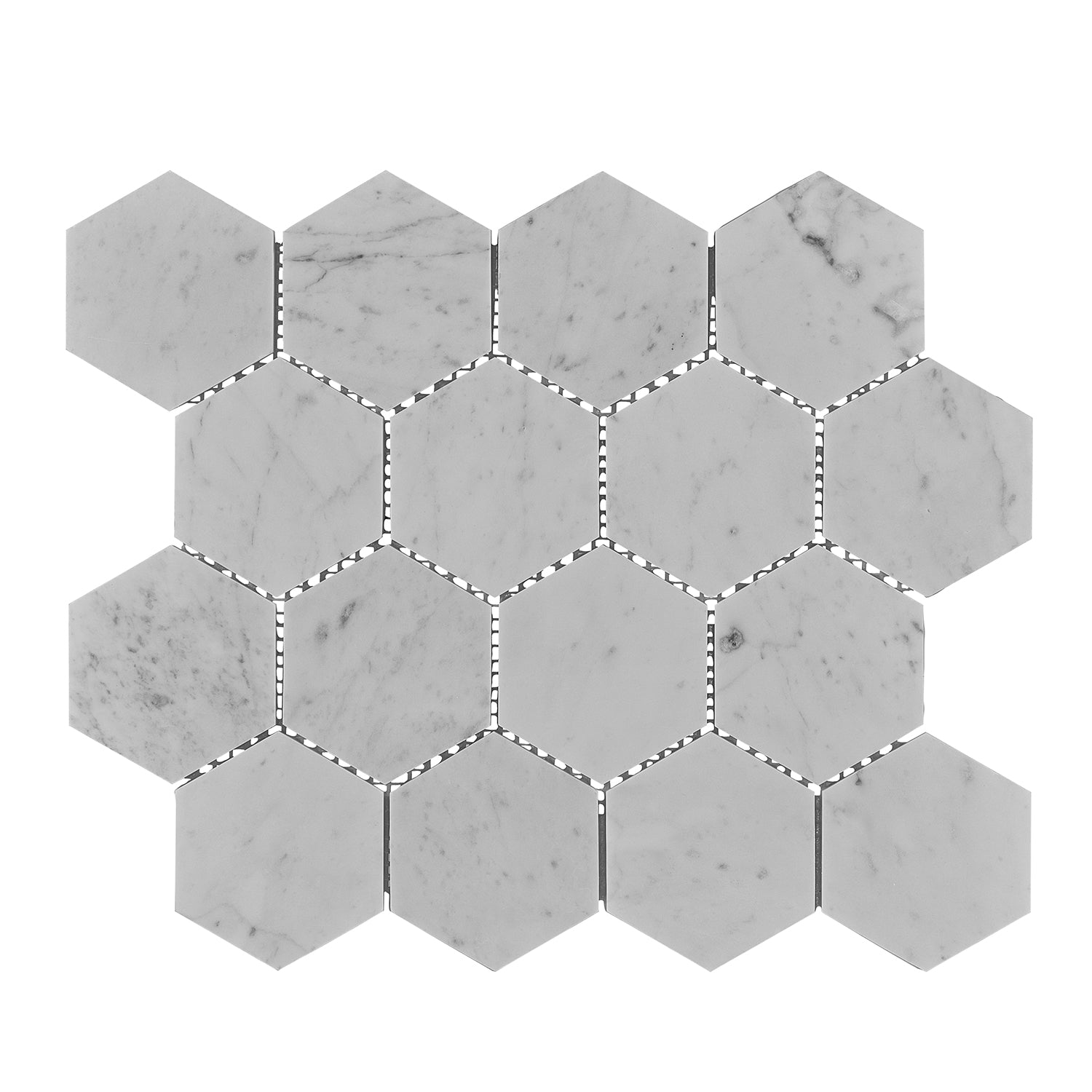 Burgos Carrara White Marble Hexagon Mosaic Floor and Wall Tile