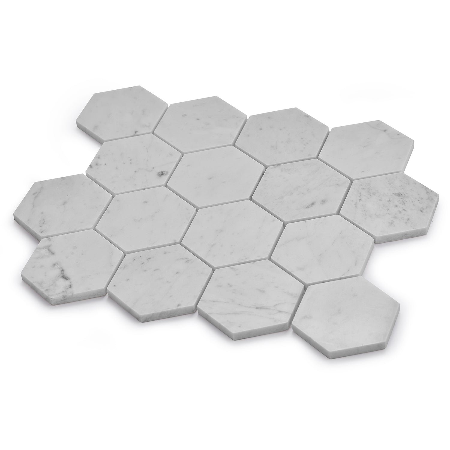 Burgos Carrara White Marble Hexagon Mosaic Floor and Wall Tile