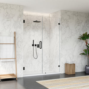 Roisin 52" W x 74" H Frameless Hinged Shower Door with Clear Glass