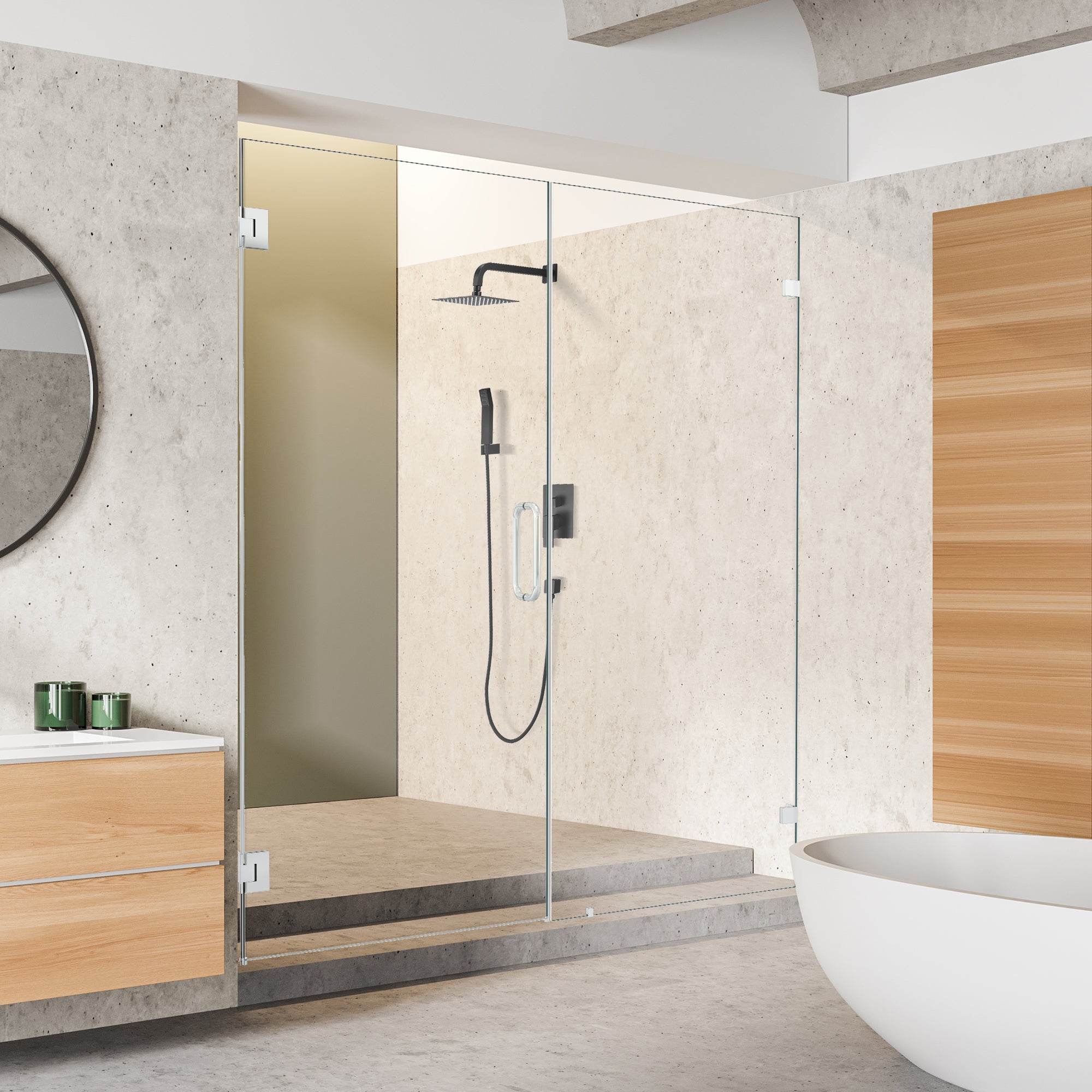 Roisin 60" W x 74" H Frameless Hinged Shower Door with Clear Glass