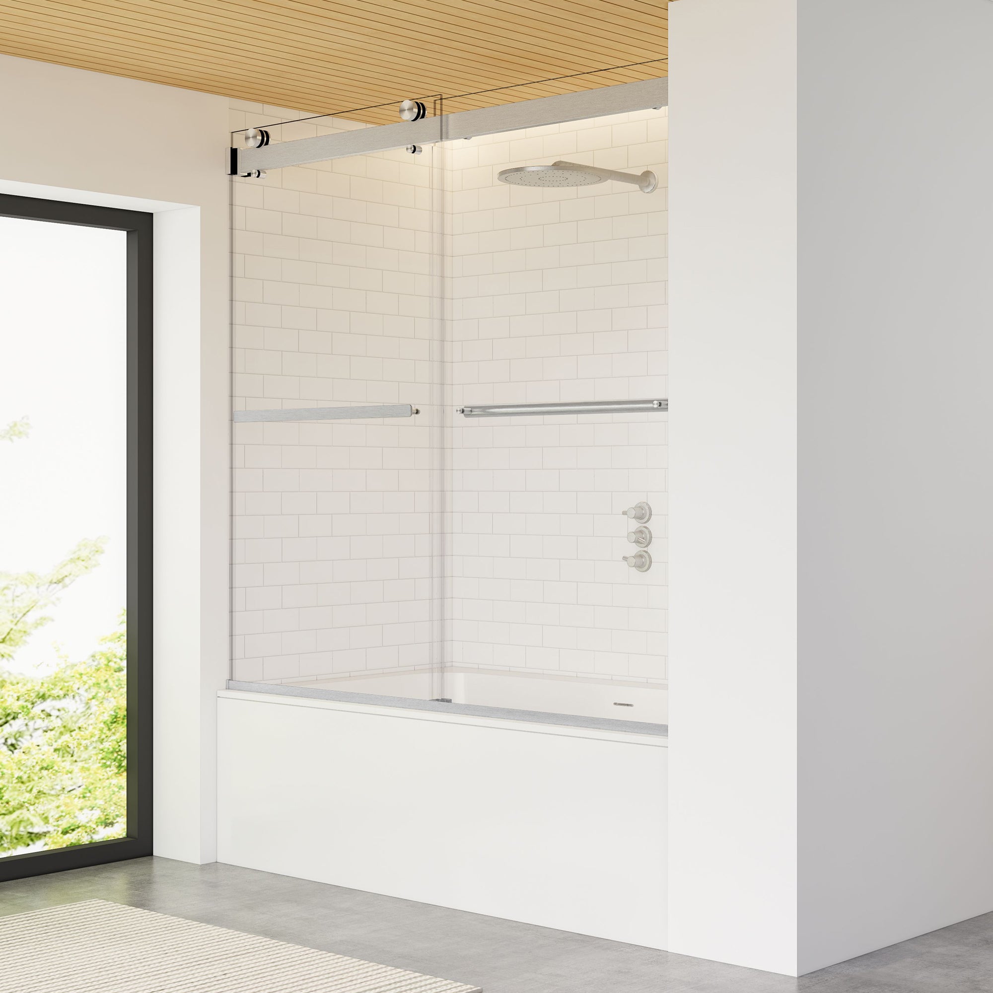 Marcelo 60" W x 58" H By Pass Frameless Tub Door with Clear Glass