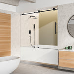 Load image into Gallery viewer, Lazaro 60&quot; W x 58&quot; H Single Sliding Frameless Tub Door with Clear Glass
